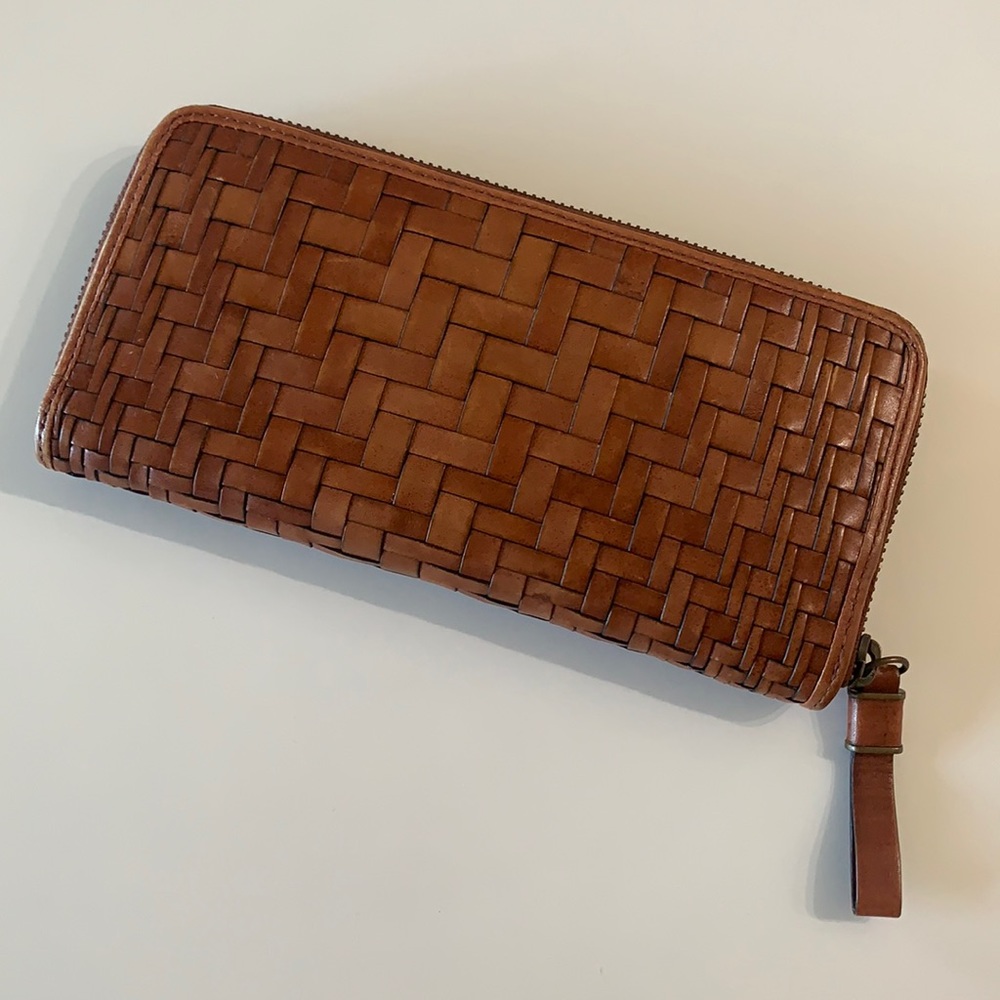 NWOT Cole Haan Woven Leather Zip Wallet